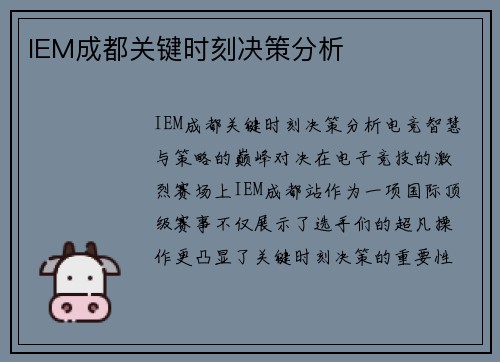 IEM成都关键时刻决策分析