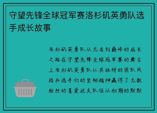 守望先锋全球冠军赛洛杉矶英勇队选手成长故事