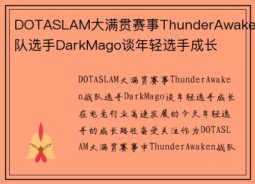 DOTASLAM大满贯赛事ThunderAwaken战队选手DarkMago谈年轻选手成长