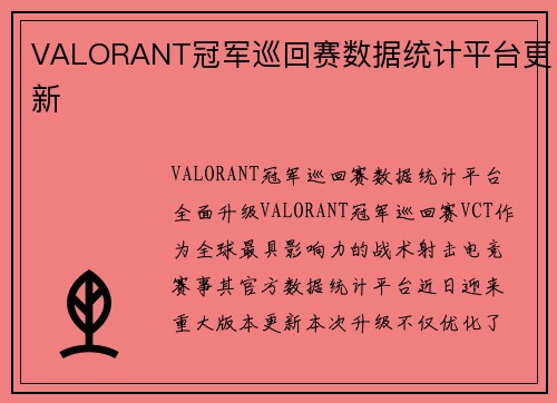 VALORANT冠军巡回赛数据统计平台更新